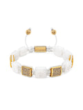 Women's White Ceramic Flatbead Bracelet with Gold CZ