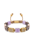 Women's Lavender, Purple, Soft Pink & Burgundy Ceramic Flatbead Bracelet with Gold CZ