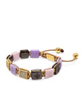 Women's Lavender, Purple, Soft Pink & Burgundy Ceramic Flatbead Bracelet with Gold CZ