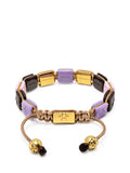 Women's Lavender, Purple, Soft Pink & Burgundy Ceramic Flatbead Bracelet with Gold CZ