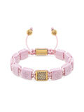 Women's Soft Pink Ceramic Flatbead Bracelet with Gold CZ