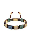 Women's Dark Green, Dark Blue & Burgundy Ceramic Flatbead Bracelet with Gold CZ