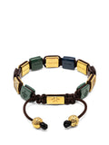 Women's Dark Green, Dark Blue & Burgundy Ceramic Flatbead Bracelet with Gold CZ