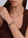 Women's Dark Green, Dark Blue & Burgundy Ceramic Flatbead Bracelet with Gold CZ