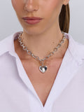 Women's Silver Cable Choker with Chunky Heart Pendant