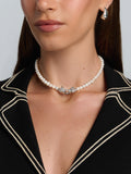 Women's Pearl Choker with Silver Double Panther Head