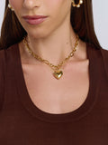 Women's Gold Cable Choker with Chunky Heart Pendant