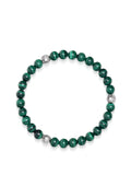 Nialaya Men's Beaded Bracelet 6mm Green Malachite Bracelet with Silver Balls 6mm Green Malachite Bracelet with Silver Balls