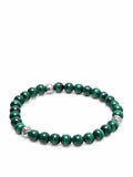 Nialaya Men's Beaded Bracelet 6mm Green Malachite Bracelet with Silver Balls 6mm Green Malachite Bracelet with Silver Balls