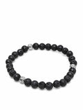 Nialaya Men's Beaded Bracelet 6mm Lava Stone Bracelet with Silver Balls 6mm Lava Stone Bracelet with Silver Balls