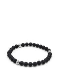 Nialaya Men's Beaded Bracelet 6mm Matte Black Onyx Bracelet with Silver Balls 6mm Matte Black Onyx Bracelet with Silver Balls