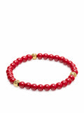 Nialaya Men's Beaded Bracelet 6mm Red Jade Bracelet with Gold Balls 6mm Red Jade Bracelet with Gold Balls