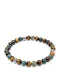 Nialaya Men's Beaded Bracelet 6mm Tiger Eye and Aquatic Agate Bracelet with Silver Balls 6mm Tiger Eye and Aquatic Agate Bracelet with Silver Balls