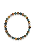 Nialaya Men's Beaded Bracelet 6mm Tiger Eye and Aquatic Agate Bracelet with Silver Balls 6mm Tiger Eye and Aquatic Agate Bracelet with Silver Balls