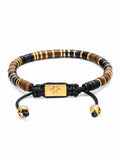 Nialaya Men's Beaded Bracelet Men's Beaded Bracelet with Black, Brown and Gold Disc Beads