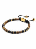 Nialaya Men's Beaded Bracelet Men's Beaded Bracelet with Black, Brown and Gold Disc Beads