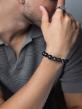 Nialaya Men's Beaded Bracelet Men's Beaded Bracelet with Black CZ Diamond, Lava Stone, Matte Onyx, and Agate