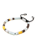 Nialaya Men's Beaded Bracelet Men's Beaded Bracelet with Blue, Brown, Orange, White, and Silver Disc Beads