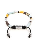 Nialaya Men's Beaded Bracelet Men's Beaded Bracelet with Blue, Brown, Orange, White, and Silver Disc Beads