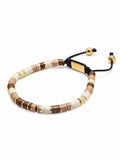 Nialaya Men's Beaded Bracelet Men's Beaded Bracelet with Brown, Beige and Gold Disc Beads