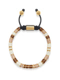 Men's Beaded Bracelet with Brown, Beige and Gold Disc Beads