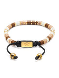 Nialaya Men's Beaded Bracelet Men's Beaded Bracelet with Brown, Beige and Gold Disc Beads