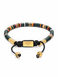 Nialaya Men's Beaded Bracelet Men's Beaded Bracelet with Dark Green and Gold Disc Beads