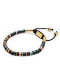 Nialaya Men's Beaded Bracelet Men's Beaded Bracelet with Dark Green and Gold Disc Beads