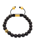 Nialaya Men's Beaded Bracelet Men's Beaded Bracelet with Ebony and Indian Logo Ball Ebony Bracelet L (18cm / 7.1”) / Brown MBG8_012