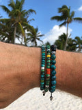 Nialaya Men's Beaded Bracelet Men's Beaded Bracelet with Ebony, Bali Turquoise and Indian Silver