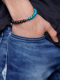 Nialaya Men's Beaded Bracelet Men's Beaded Bracelet with Ebony, Bali Turquoise and Indian Silver