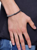 Nialaya Men's Beaded Bracelet Men's Beaded Bracelet with Lava Stone and Indian Silver Cairo Beads L (18cm / 7.1”) MIN6_003