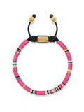 Nialaya Men's Beaded Bracelet Men's Beaded Bracelet with Pink and Gold Disc Beads