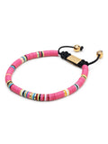 Nialaya Men's Beaded Bracelet Men's Beaded Bracelet with Pink and Gold Disc Beads