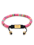 Nialaya Men's Beaded Bracelet Men's Beaded Bracelet with Pink and Gold Disc Beads