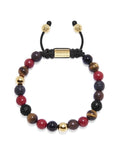 Nialaya Men's Beaded Bracelet Men's Beaded Bracelet with  Red Vintage Trifocal Beads, Brown Tiger Eye, Lava Stone, Agate and Ebony