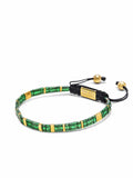 Nialaya Men's Beaded Bracelet Men's Bracelet with Marbled Green and Gold Miyuki Tila Beads