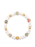 Nialaya Men's Beaded Bracelet Men's Evil Eye Pearl Bracelet