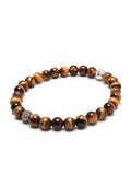 Nialaya Men's Beaded Bracelet Men's Grey Diamond Wristband with Brown Tiger Eye