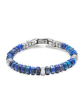 Nialaya Men's Beaded Bracelet Men's Hexagon Beaded Bracelet with Blue Lapis and Silver