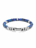 Nialaya Men's Beaded Bracelet Men's Hexagon Beaded Bracelet with Blue Lapis and Silver