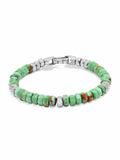 Nialaya Men's Beaded Bracelet Men's Hexagon Beaded Bracelet with Green Turquoise and Silver Men's Hexagon Beaded Bracelet with Green Turquoise and Silver