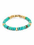 Nialaya Men's Beaded Bracelet Men's Hexagon Beaded Bracelet with Turquoise and Gold