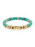 Nialaya Men's Beaded Bracelet Men's Hexagon Beaded Bracelet with Turquoise and Gold