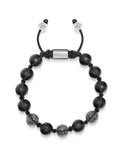 Nialaya Men's Beaded Bracelet Men's Trio Black Diamond Beaded Bracelet with Matte Onyx and Sterling Silver