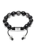 Nialaya Men's Beaded Bracelet Men's Trio Black Diamond Beaded Bracelet with Matte Onyx and Sterling Silver