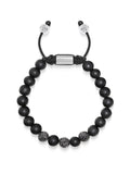 Nialaya Men's Beaded Bracelet Men's Trio Black Diamond Beaded Bracelet with Matte Onyx Men's 14K Gold Collection, Black Diamond Pave Ball, Matte Onyx