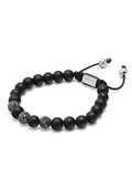 Nialaya Men's Beaded Bracelet Men's Trio Black Diamond Beaded Bracelet with Matte Onyx Men's 14K Gold Collection, Black Diamond Pave Ball, Matte Onyx