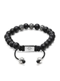 Nialaya Men's Beaded Bracelet Men's Trio Black Diamond Beaded Bracelet with Matte Onyx Men's 14K Gold Collection, Black Diamond Pave Ball, Matte Onyx