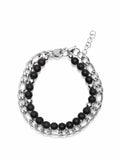 Nialaya Men's Beaded Bracelet Men's Wrap-Around Bracelet with Matte Onyx and Silver Chain